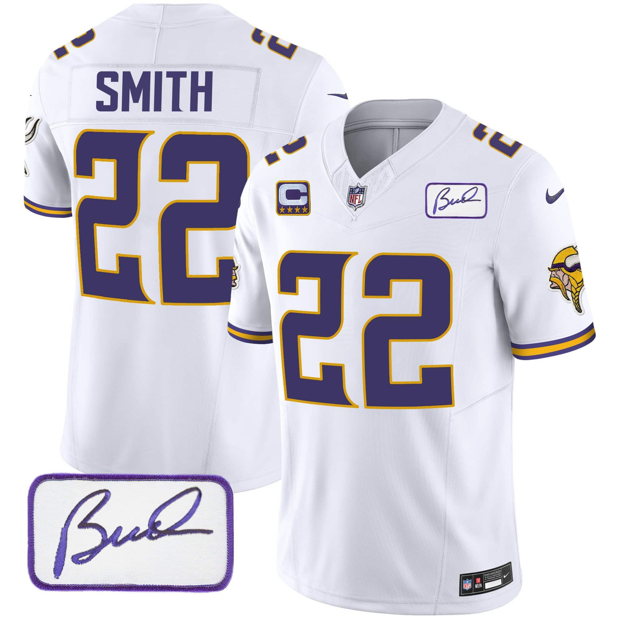 Men Minnesota Vikings #22 Smith White 2024 Nike Bud Grant Patch Classic Limited NFL Jersey style 1